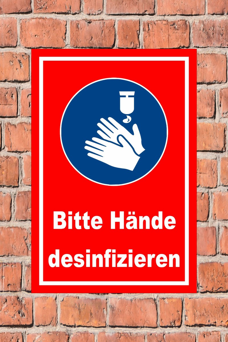 Hygiene-Schild: Bitte Hände Desinfizieren – 35x35 Cm, Blau, Für Praxen & Innenräume