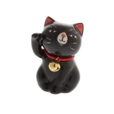 Japanese 1.5"H Mini Black Lucky Maneki Neko Cat with Bell Ornament Made In Japan