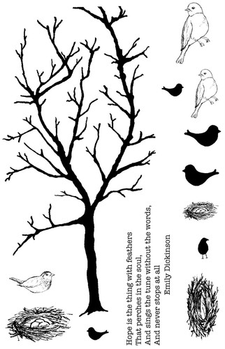 Unmounted Rubber Stamps Tree & Birds Spring Branch