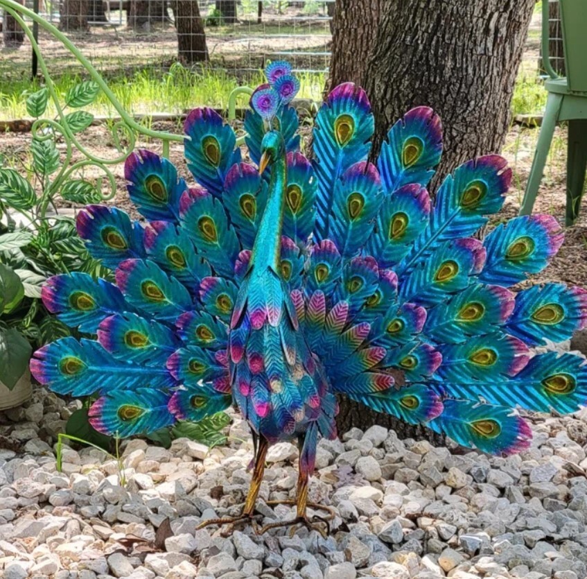 Peacock Garden Statue Lifesize Bird Sculpture Metal Outdoor Yard Art Figurine
