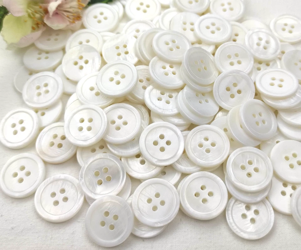 2 Knöpfe rund Perlmutt 20mm weiß Muscheln Rand Knopf Jacke schimmer Damen natur - Bild 2 von 4