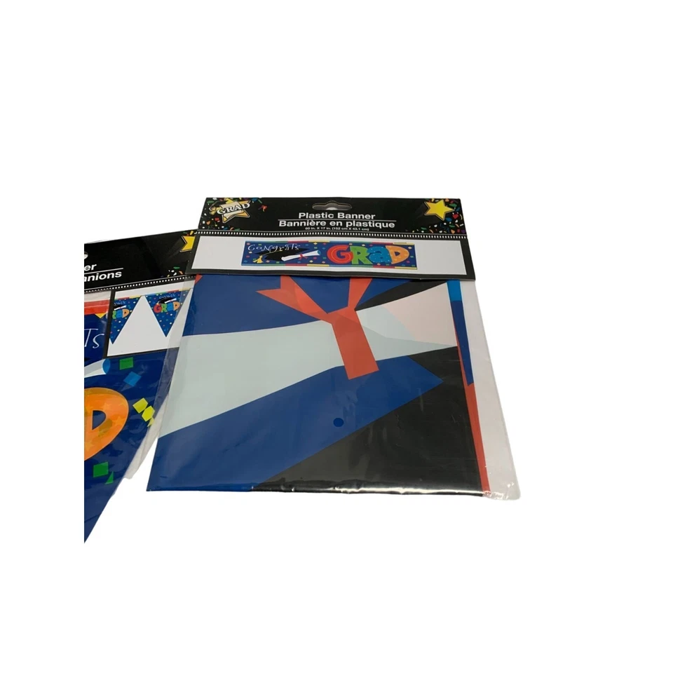 Graduation Party Supplies Plastic Banner Centerpiece  Flag Banner 2 plastic tabl - Image 4 of 4