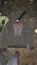 Vintage Y2K No Boundaries Revolution Skull Fleece-Lined Zip-Up Hoodie