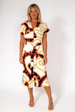 White Stuff Marianne Linen Blend Dress Vibrant Abstract Print