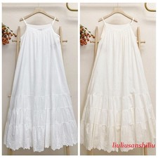Women 100 Cotton Full Slips Dress Extender Petticoat Lace Neck Loose Long Dress