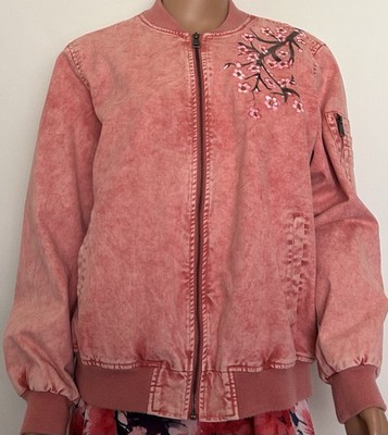 Levi's Hand Painted Pink Bomber Jacket Cherry Blossom Art Cotton Size 1X