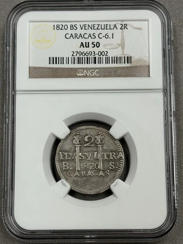 1820 BS Venezuela Caracas Mint Provincial 2 Reales NGC AU50