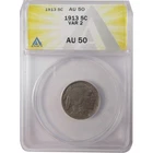 1913 Type 2 Indian Head Buffalo Nickel AU 50 ANACS 5c Coin SKU:I25600