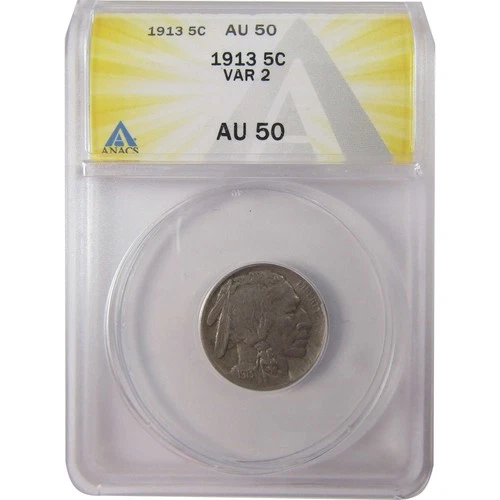 1913 Type 2 Indian Head Buffalo Nickel AU 50 ANACS 5c Coin SKU:I25600