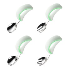 4 PCS BPA Free Baby Spoons Forks Set With Case 6M 2 Style Green Utensils