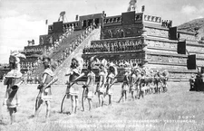 Postcard RPPC Sun Worship Teotihuacan Mexico Archaeological Complex Warriors