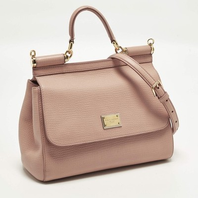 Dolce Gabbana Miss Sicily Medium Pink Leather Top Handle Bag | eBay