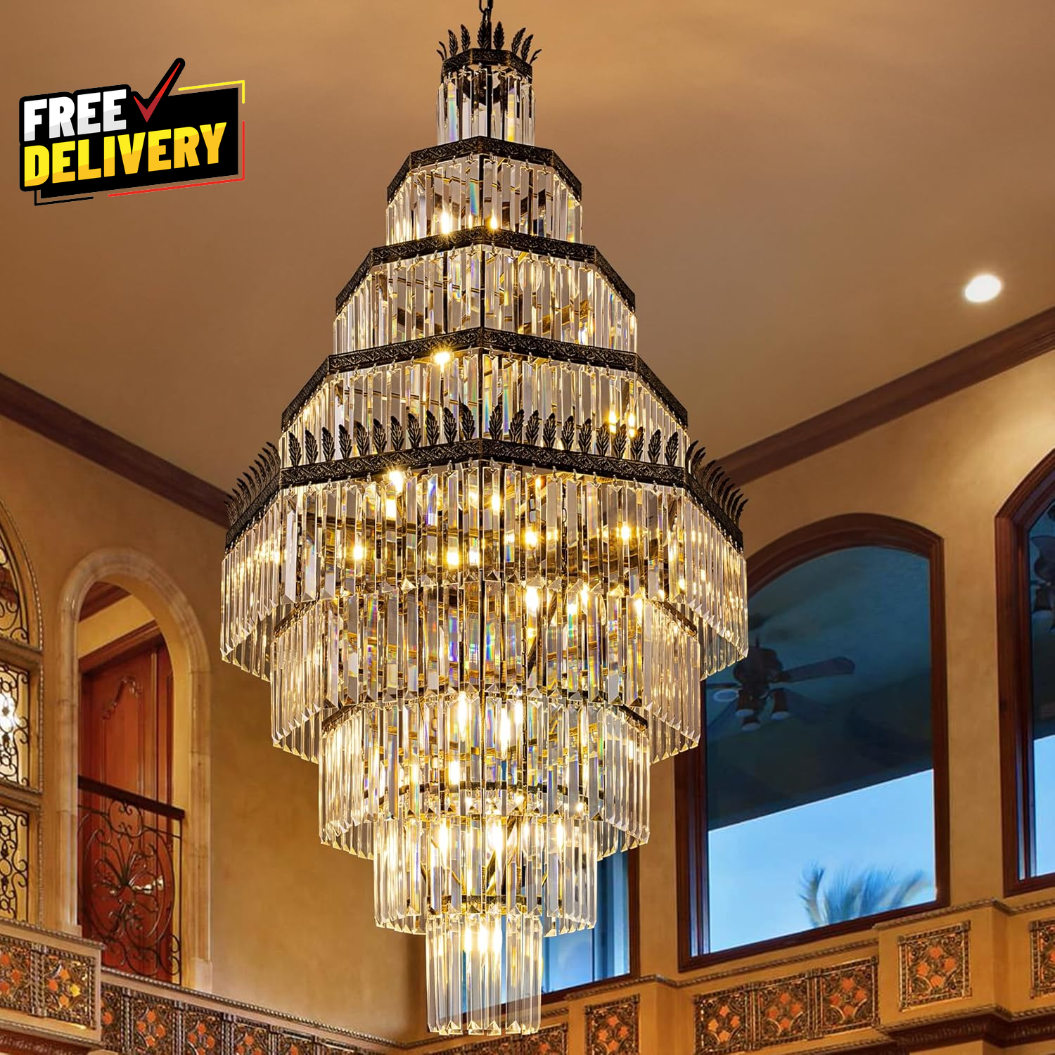 Large Crystal Chandelier for High Ceiling 9 Tier Luxury Empire Chandelier Vint..