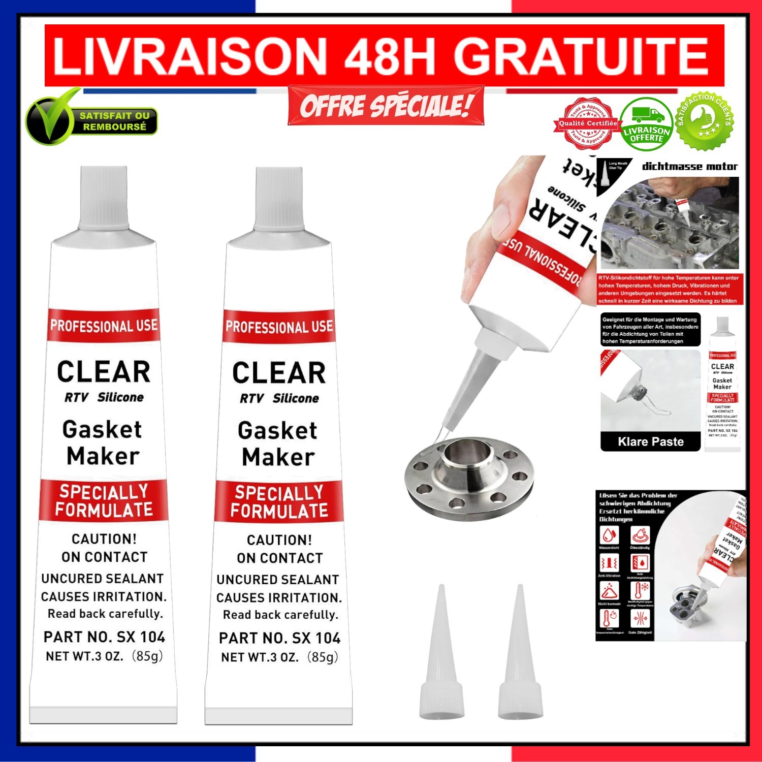 Mastic d'étanchéité anti fuite eau et huile 170g pour réparation plomberie