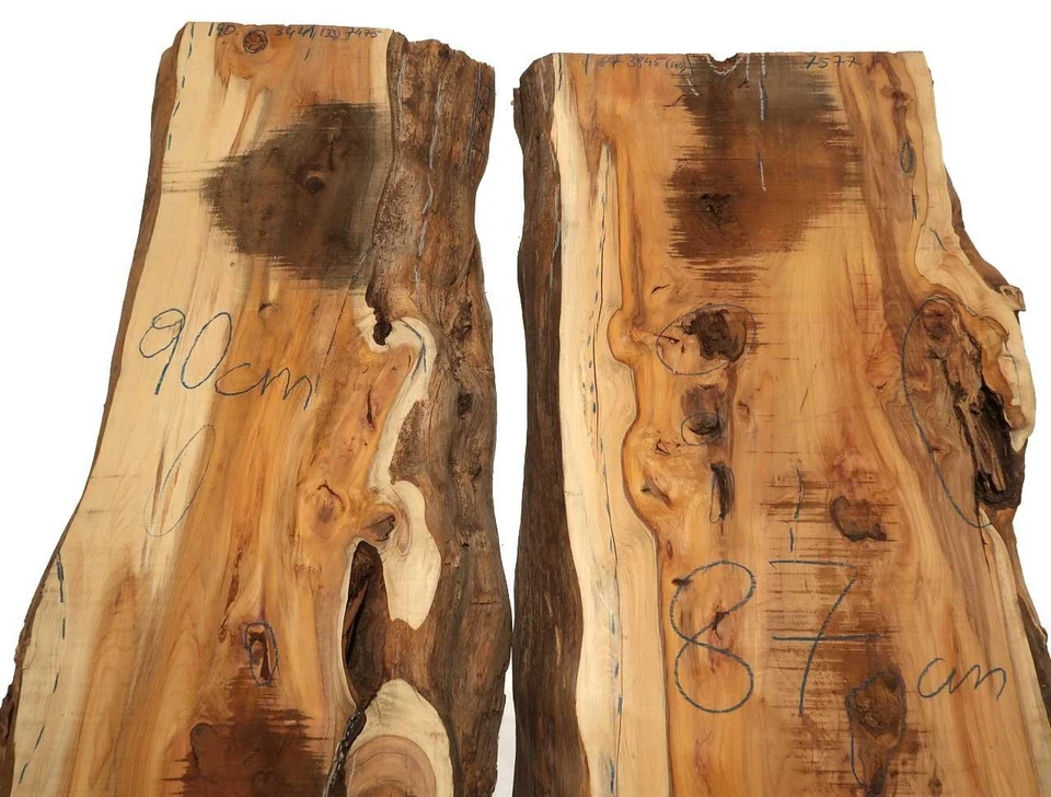 1x Eibe Holz Eibenholz rustikal 90x34-41cm x 74-75mm #90 - Bild 3 von 4