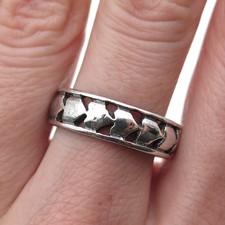 925 Sterling Silver Vintage Heart Oxidized Band Ring Size 9.25