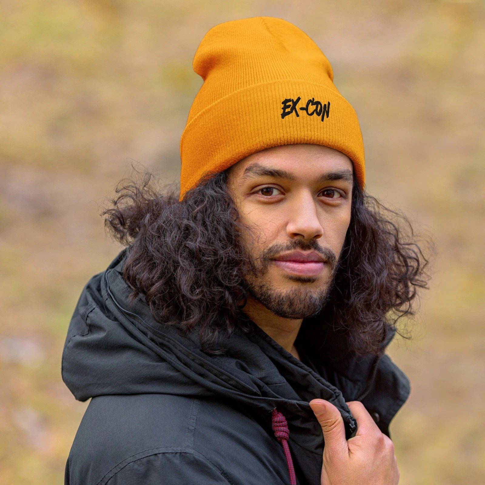 EX-CON Cuffed Knit Beanie – Gold | Unisex Winter Beanie | Soft Acrylic Hat