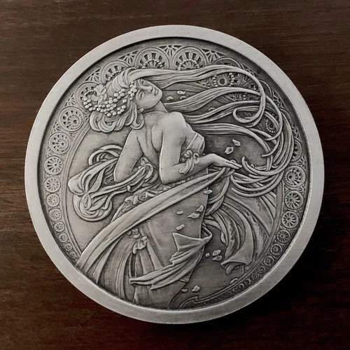 5 oz Antiqued Silver - Alphonse Mucha #2 Dance / In Capsule / Free Shipping