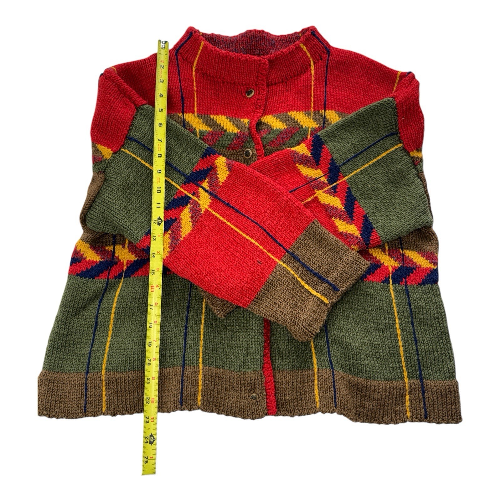 Hand Knit Wool Cardigan Jacket Patchwork Abstract… - image 4