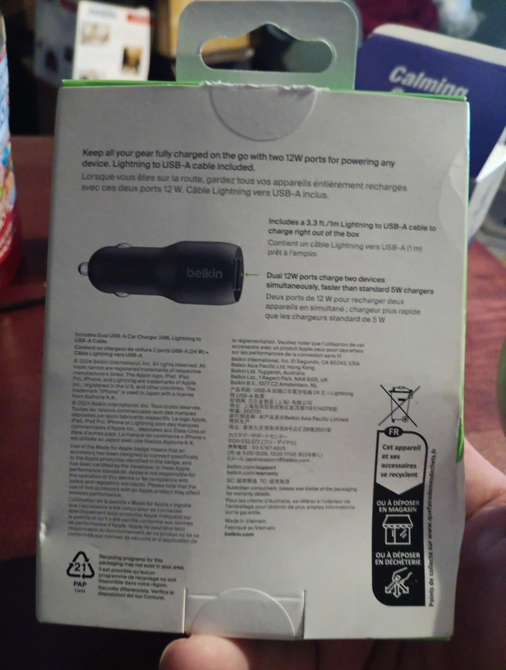 Cargador Coche Doble Belkin USB-A 24W Con Cable USB-C Negro (NUEVO/CAJA ABIERTA) Foto 2 de 2