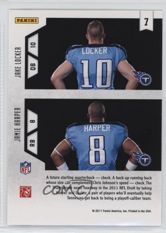 2011 Panini Rookies & Stars Studio Combos Jake Locker Jamie Harper #7 RC - Image 2 of 2
