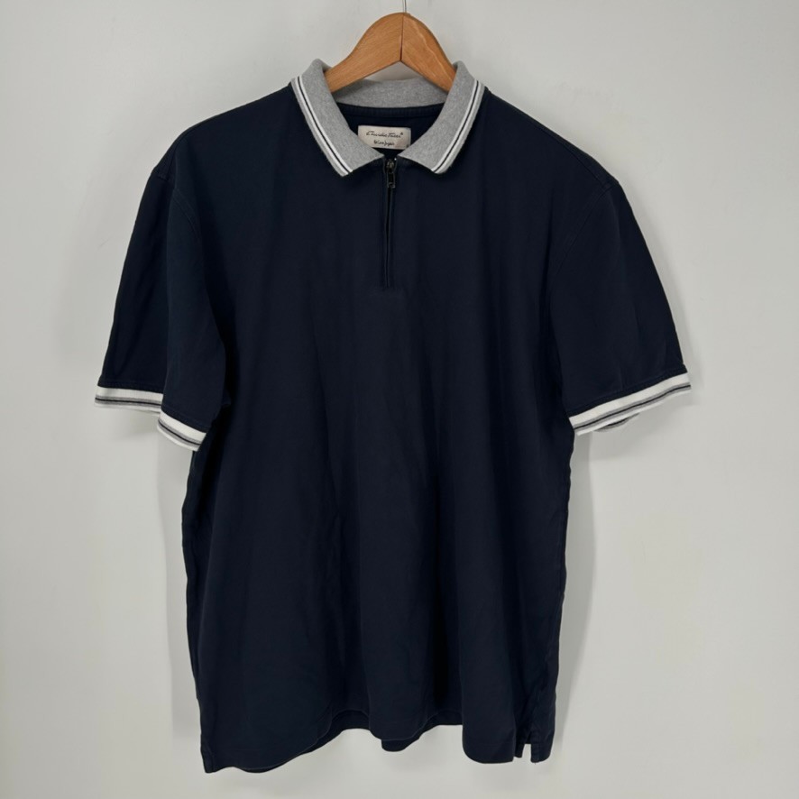 Emidio Tucci Polo Shirt Mens 8 Blue Short Sleeve Cotton Zip Up