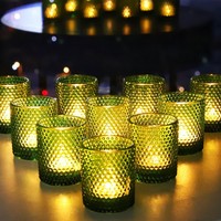 Teelichthalter Glas Set GrüN Vintage Weihnachten 12 StüCk Dekoration Votivkerzen