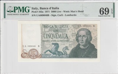 ITALY, 5000 LIRE 1971, PICK 102a, PMG 69 EPQ - Bild 1 von 2