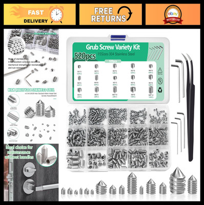 520Pcs Metric Hex Grub Screw Assortment Kit - 304 Stainless Steel M3-M8 Socket S