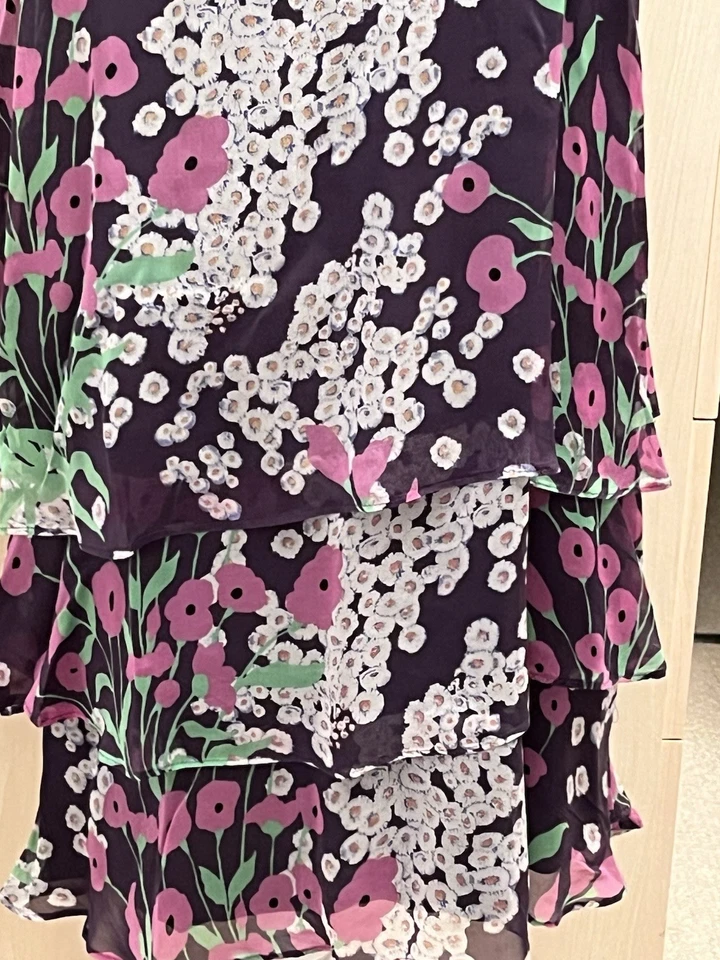 ZARA BASIC JOLIE ROBE BRETELLES taille L t40 SOIE VOLANTS VERT ROSE VIOLET - Photo 4/4