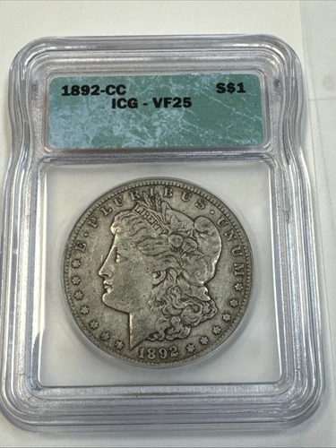 1892-CC $1 Morgan Silver Dollar ICG VF25.