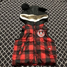 Disney Mickey Mouse Ears Toddler Red Black Puffer Hoodie Vest Ears 12 Months D6