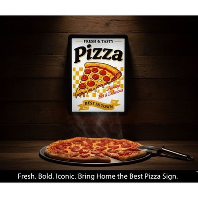 ''Fresh & Tasty Pizza'' LED Lightbox Sign (7''x10'')   Retro Pizzeria Window Display