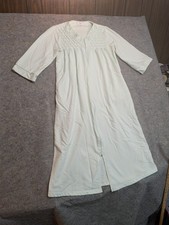 Vtg Miss Elaine Zip Sleep Dress Robe Sz Small Aqua Mint Embroidered 3/4 Sleeve