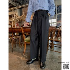 Vintage Classic Loose Wide-Leg Trousers Straight Pleated Mens Pants Gentle Suit