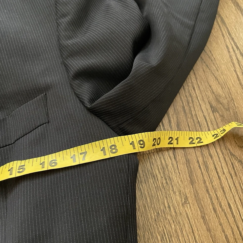Vintage 80’s Hugo Boss Scorsese Navy Striped 3 Button Black Suit 36R 30x33 - Image 3 of 4