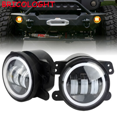 Pair 4 Inch Amber LED Fog Lights Bumper Driving Lamp for Jeep Wrangler JK JL JT