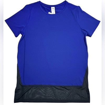 Fabletics Valencia Top Mesh Hem Performance Wear Shirt Blue Womens Large NWT