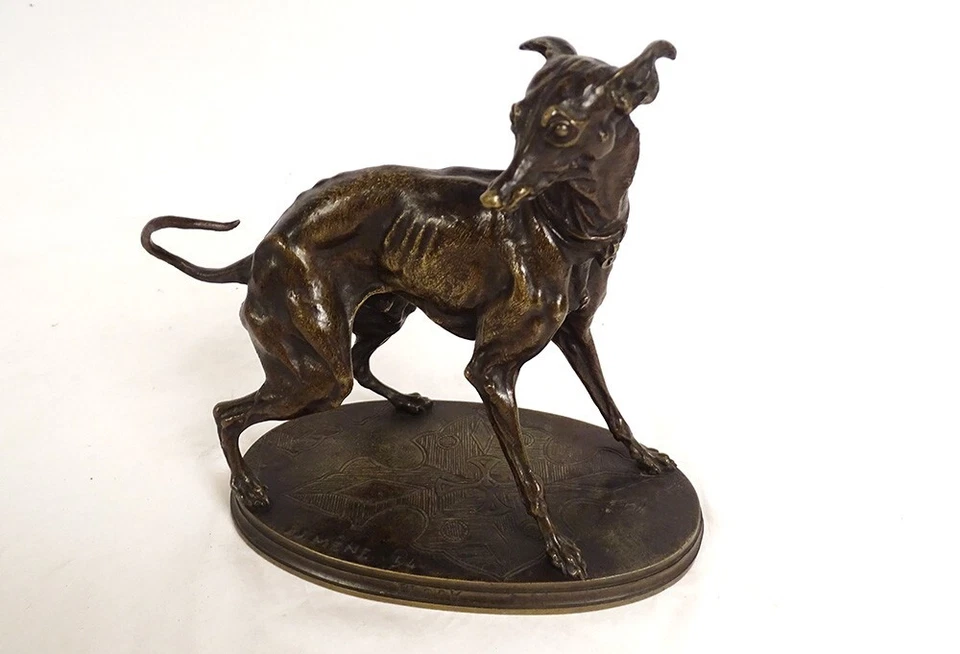 Petite sculpture bronze Pierre-Jules Mène chien lévrier Plock 1854 XIXème - Photo 1/1