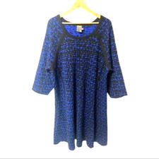 Taylor cute girly royal print w/trim stretchy A line sweater dress