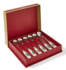 Spode Christmas Tree Teaspoon Dessert Spoon (Set of Six)  *NEW in Box*
