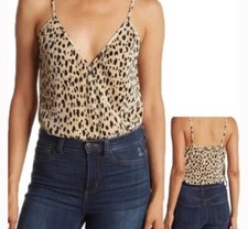 WAYF Surplice Ribbed Cheetah Print Bodysuit Sleeveless Size Large