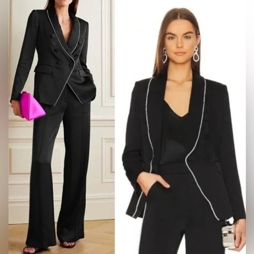 Veronica Beard Jagger Crystal-Embellished Satin Dickey Jacket Blazer XL US14 - 第 1/9 張圖片