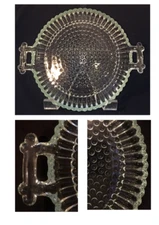 Vintage Jeannette Glass Serving Dish 8" Hobnail Scalloped Handles