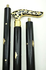 Victorian Leaf Derby Brass Head Handle black 3 Fold Wooden Walking Stick Style