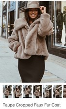 Jane & Tash Taupe Cropped Faux Fur Coat