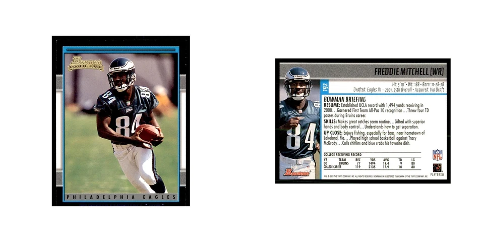 2001 Bowman Freddie Mitchell RC Football Cards #192 - Image 3 of 3
