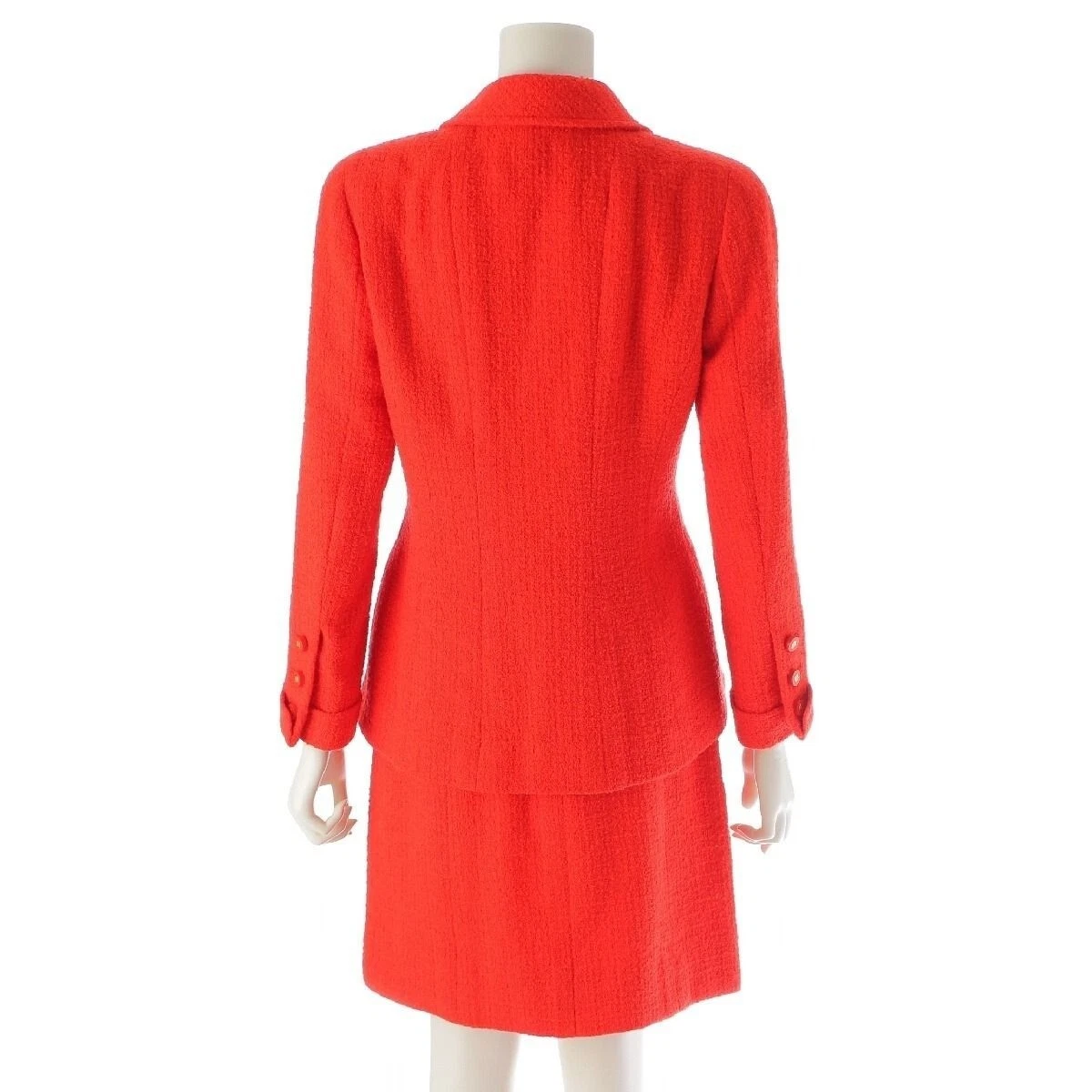 CHANEL Tuta Vintage 96A Cotone Tweed Coco Doppiopetto Giacca Gonna Set Rosso