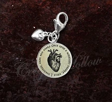 Sterling Silver Charm Edgar Allan Poe Quote Anatomical Heart