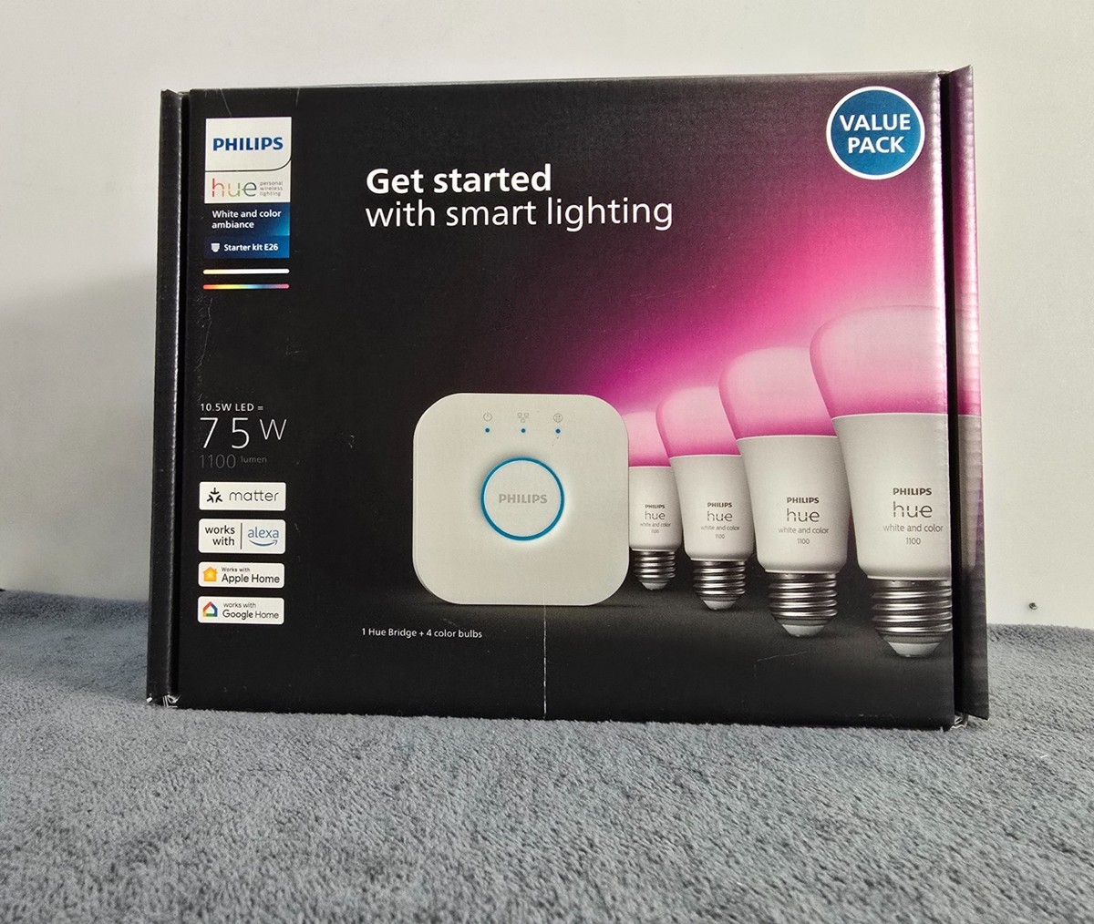 Philips Hue Starter Kit 4 E26 White and Color Ambient Bulbs with 